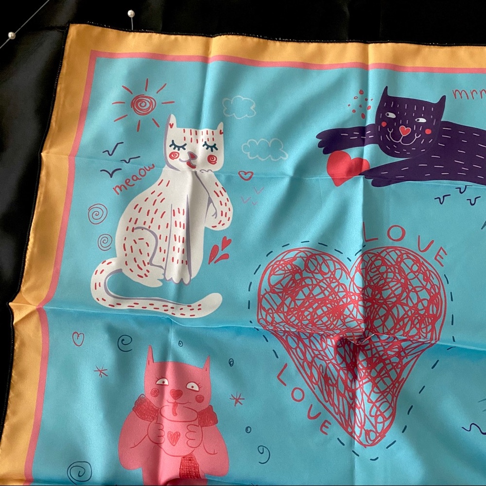 💕Last one Blue Cats Cat Silky Scarf - Picture 2 of 6